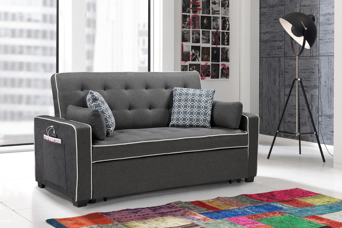 Cody 70" Modern Gray Fabric Sleeper Sofa With 2 Usb Charging Ports And 4 Accent Pillows Gray Linen 2 Seat