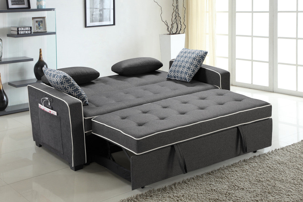 Cody 70" Modern Gray Fabric Sleeper Sofa With 2 Usb Charging Ports And 4 Accent Pillows Gray Linen 2 Seat