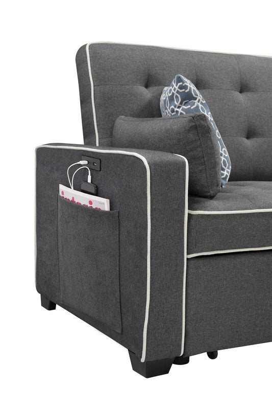 Cody 70" Modern Gray Fabric Sleeper Sofa With 2 Usb Charging Ports And 4 Accent Pillows Gray Linen 2 Seat