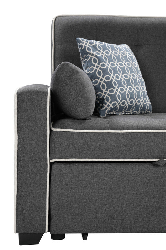 Cody 70" Modern Gray Fabric Sleeper Sofa With 2 Usb Charging Ports And 4 Accent Pillows Gray Linen 2 Seat