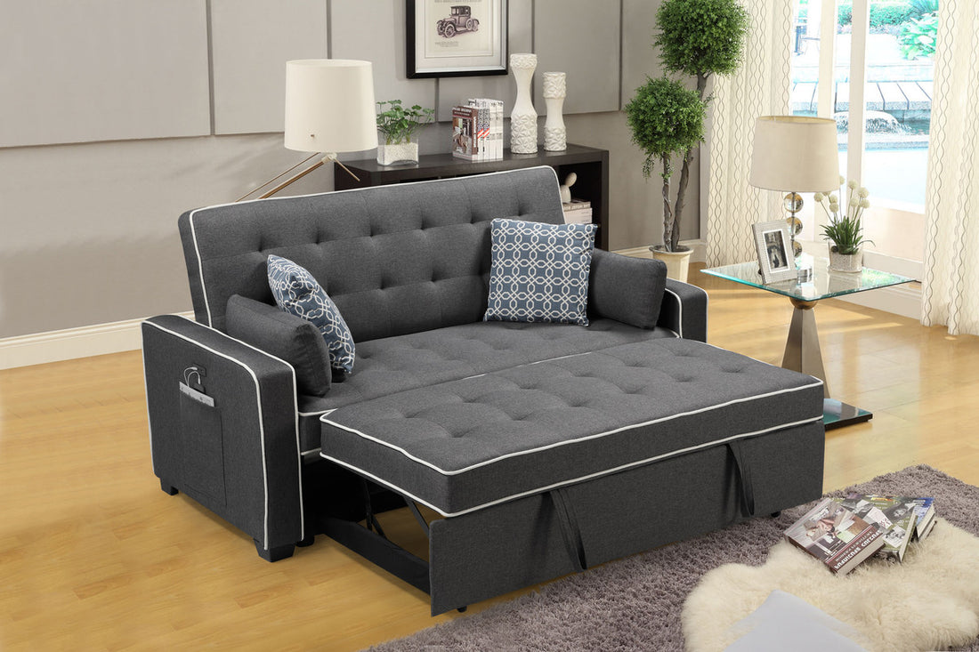 Cody 70" Modern Gray Fabric Sleeper Sofa With 2 Usb Charging Ports And 4 Accent Pillows Gray Linen 2 Seat