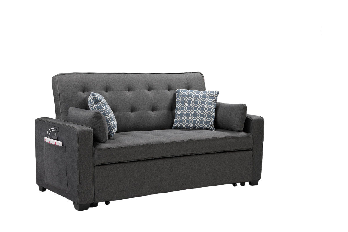 William 75" Modern Gray Fabric Sleeper Sofa With 2 Usb Charging Ports And 4 Accent Pillows Gray Linen