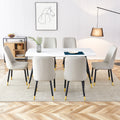 Modern Minimalist Dining Table. White Imitation Marble Pattern Sintered Stone Desktop With Black Metal Legs.Modern Dining Chair With Pu Artificial Leather Backrest Cushion And Black Metal Legs.F 001 Black Gold Sintered Stone