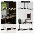 Rectangle Chandelier For Dining Room, 8 Light Black Farmhouse Linear Pendant Light Fixture, Modern Crystal Hanging Lighting Chandelier For Lobby, Kitchen, Bedroom, Living Room, Conference Room, Home