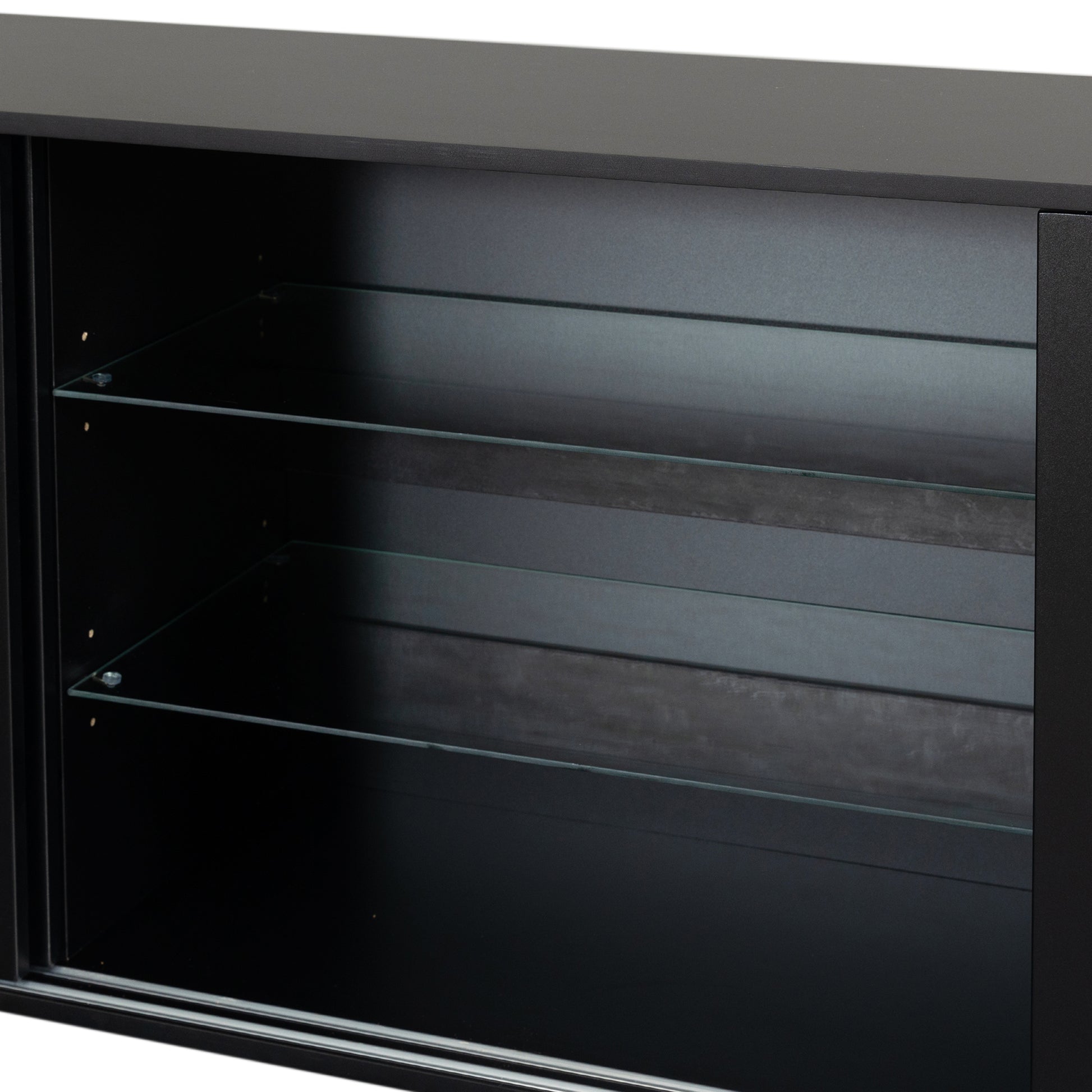 Dresser Drawer Cabinet,Bar Cabinet,Lockers,Sideboard,Buffet Sideboard,Buffet Service Desk,Storagecabinet,Changhong Glass Sliding Door, For Bedroom, Living Room, Kitchen Corridor, Color: Black 5 Or More Spaces Barn Door Black Primary Living Space Glass