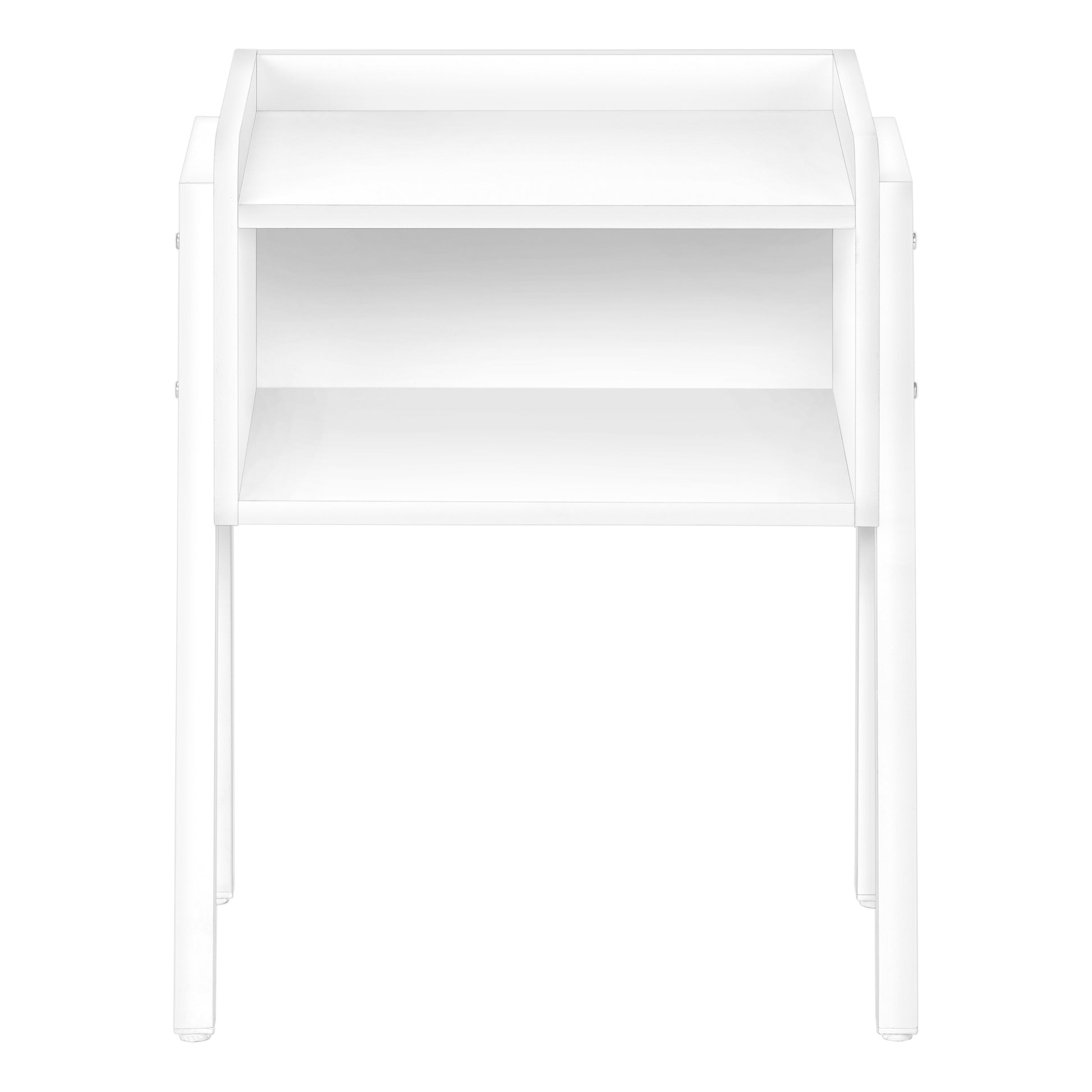 Accent Table, Side, End, Nightstand, Lamp, Living Room, Bedroom, White Laminate, White Metal, Contemporary, Modern White Metal