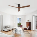 52 Inch Flush Mount Ceiling Fan With Remote Control, 3 Reversible Wood Blades Noiseless Dc Motor Ceiling Fan Without Light Coffee Metal & Wood