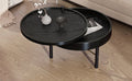 Modern Round Wood Rotating Tray Coffee Table With Storage & Metal Legs In Black Black Metal,Rubber Wood