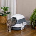 Pawhut Cat Litter Box With Lid, Covered Litter Box W High Sides, Air Freshener, Large Two Way Entrance Kitty Litter Box, Foldable, Easy Clean, White, And Gray White Abs