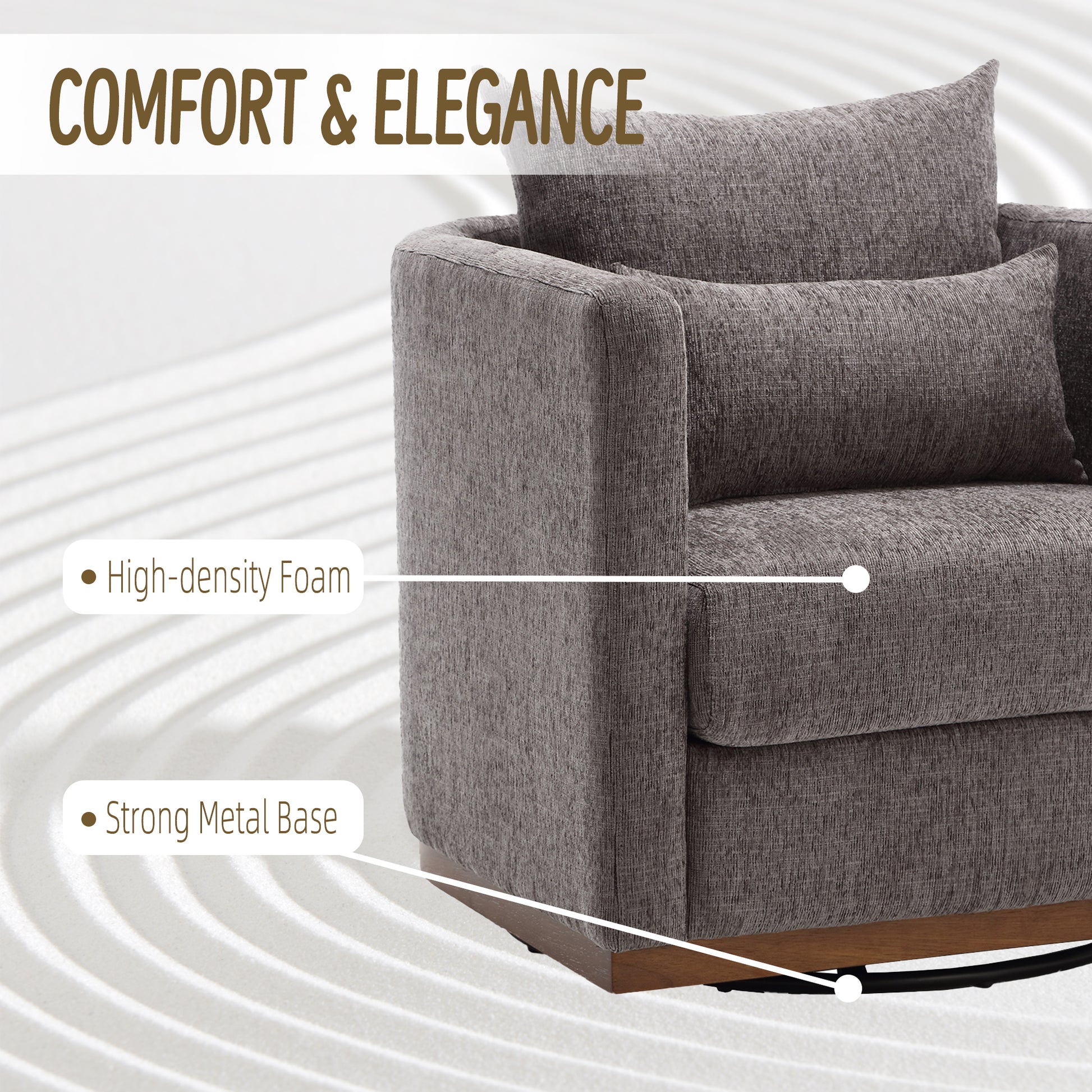 Coolmore Swivel Barrel Chair, Comfy Round Accent Sofa Chair For Living Room, 360 Degree Swivel Barrel Club Chair, Leisure Arm Chair For Nursery, Hotel, Bedroom, Office, Lounge Dark Gray Chenille Dark Gray Primary Living Space Foam Chenille