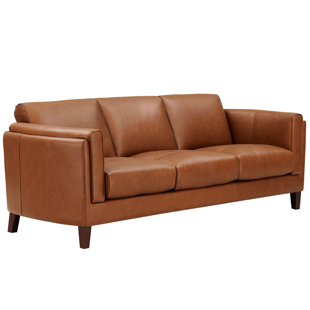 Maui Leather Sofa Brown Down Filling Genuine Leather 3 Seat