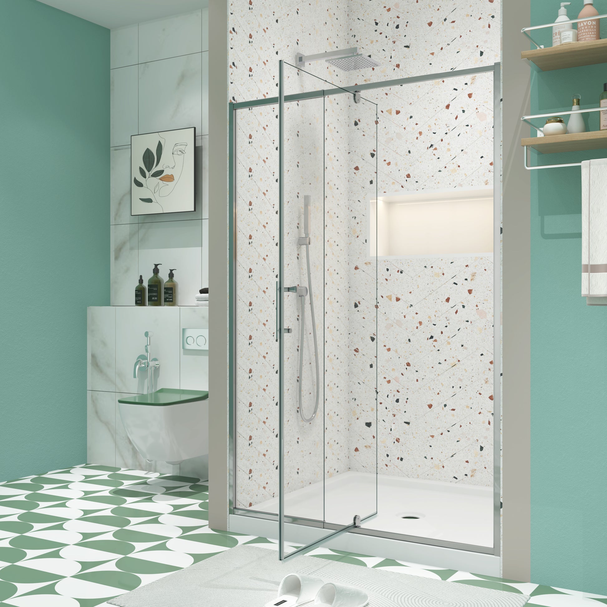 56 60" W X 71" H Piovt Swing Glass Shower Door,Pivot Frame Sliding Shower Door With 1 4" 6Mm Clear Sgcc Tempered Glass,Chrome Finish Shower Doors,Reversible Installation Chrome Bathroom Aluminium Alloy