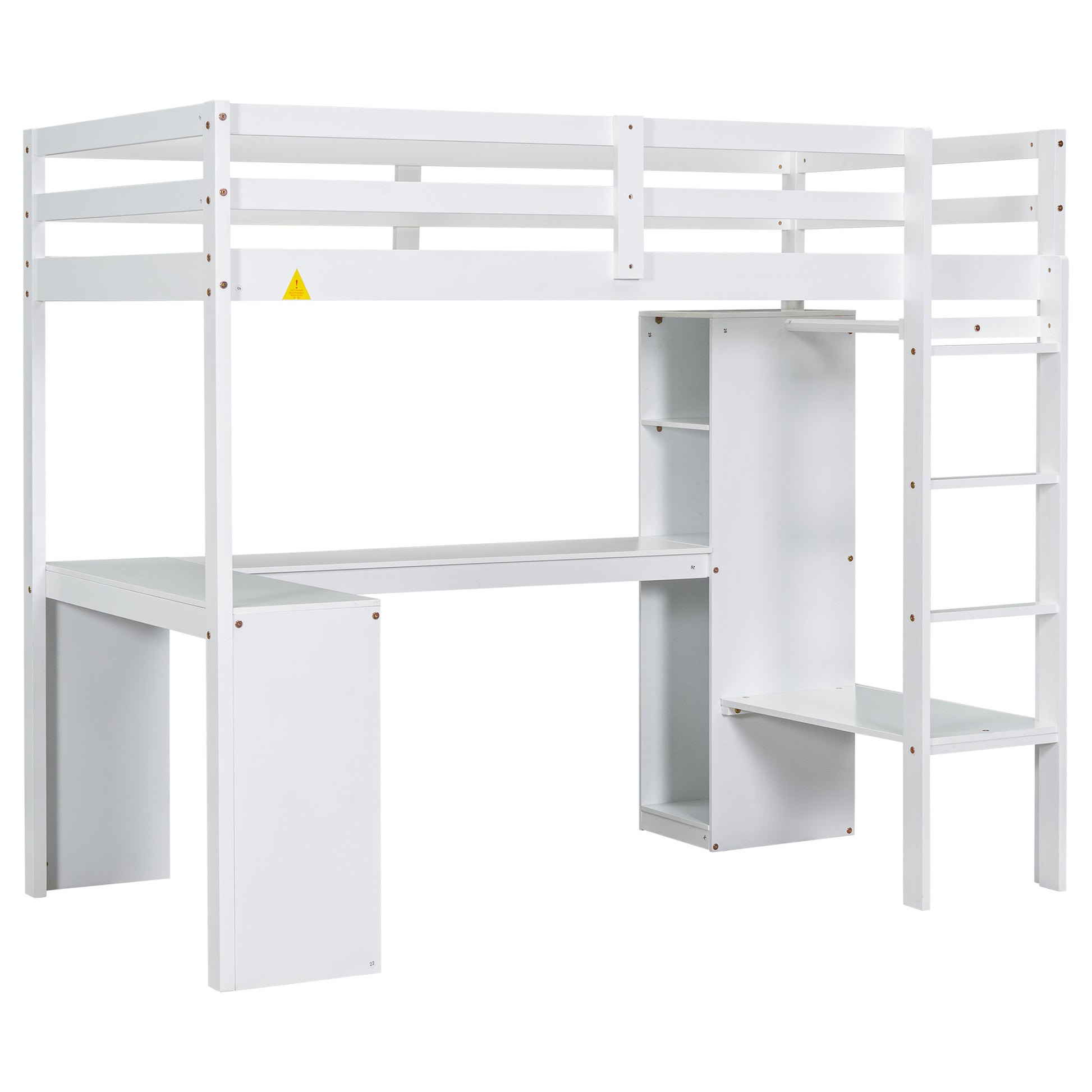 Twin Size Loft Bed With L Shaped Desk, Wardrobe And Storage Shelves, White Expected Arrival Time: 8.31 Box Spring Not Required Twin White Wood Bedroom Solid Wood Mdf
