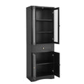 Tall Bathroom Storage Cabinet, Cabinet With Four Doors And Drawers, Adjustable Shelf, Mdf Board, Black Black Mdf