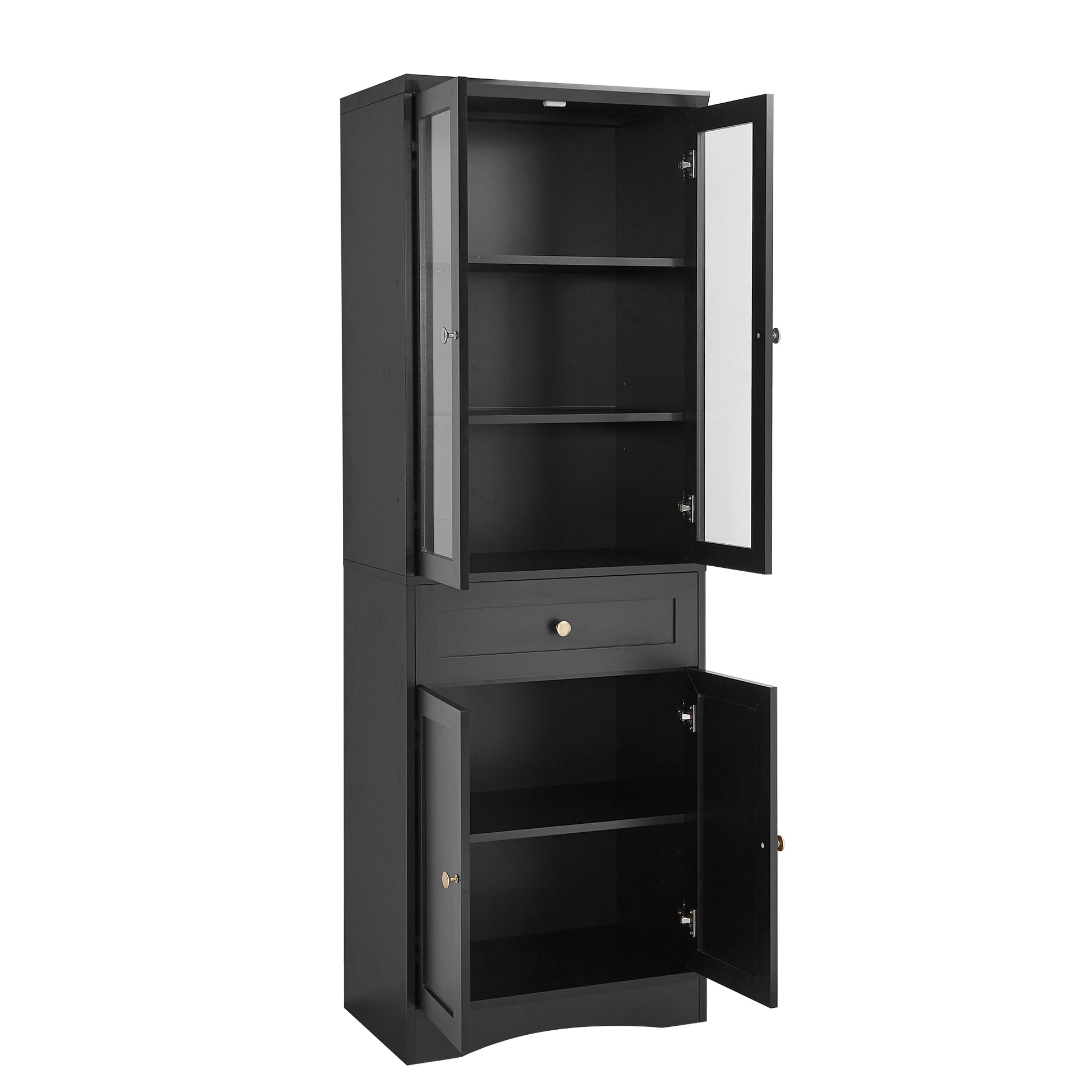 Tall Bathroom Storage Cabinet, Cabinet With Four Doors And Drawers, Adjustable Shelf, Mdf Board, Black Black Mdf