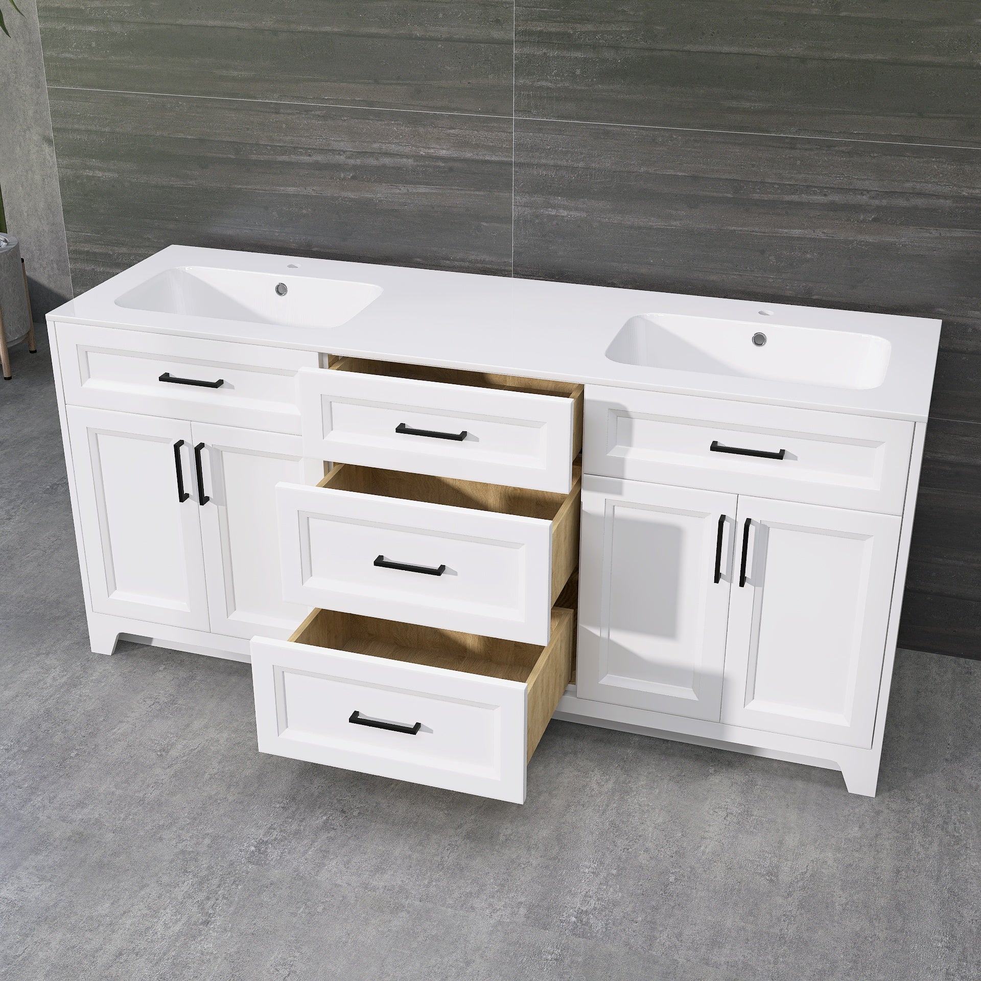 Solid Wood 72 Inch Bathroom Vanity With Double Sink Combo, Modern Vanity Cabinet With 4 Soft Closing Doors & 3 Full Extension Dovetail Drawers White 3 White 4 4 48 In & Above 32 To 35 In Soft Close Doors Bathroom Freestanding Luxury,Modern 20 25 Inches