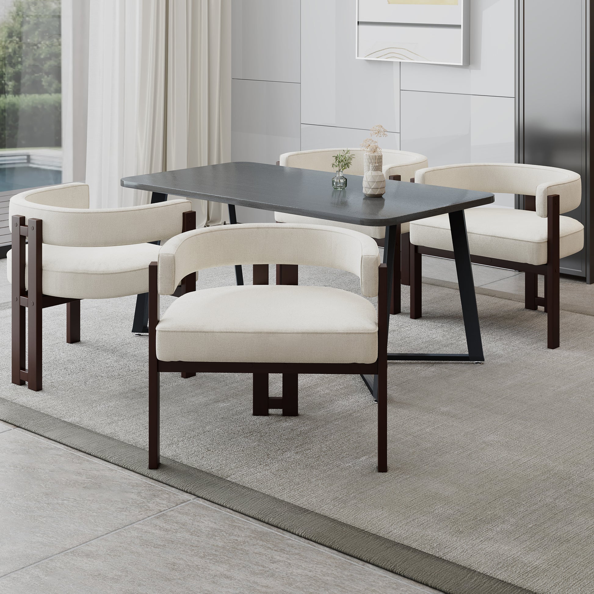 Coolmore Modern Accent Chair Teddy Upholstered Armchair With Open Back 3 Legs Barrel Dining Chair Comfy Side Chair For Living Room Bedroom Dining Room Set Of 2 Beige Beige Primary Living Space Foam