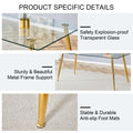Table And Chair Set.Modern Rectangular Glass Dining Table With A Tempered Glass Tabletop And Metal Legs, Paired With Multiple Chairs Designed With Pu Cushions And Golden Metal Legs. Black Gold Seats 6 Tempered Glass