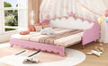 Twin Extending Daybed With Led Lights, Modern Upholstered Princess Daybed With Crown Headboard,Pink Twin Pink Wood