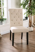 Set Of 2 Fabric Upholstered Dining Chairs In Antique Black And Ivory Solid Ivory Dining Room Rustic Set Of 2 Fabric,Solid Wood Mdf