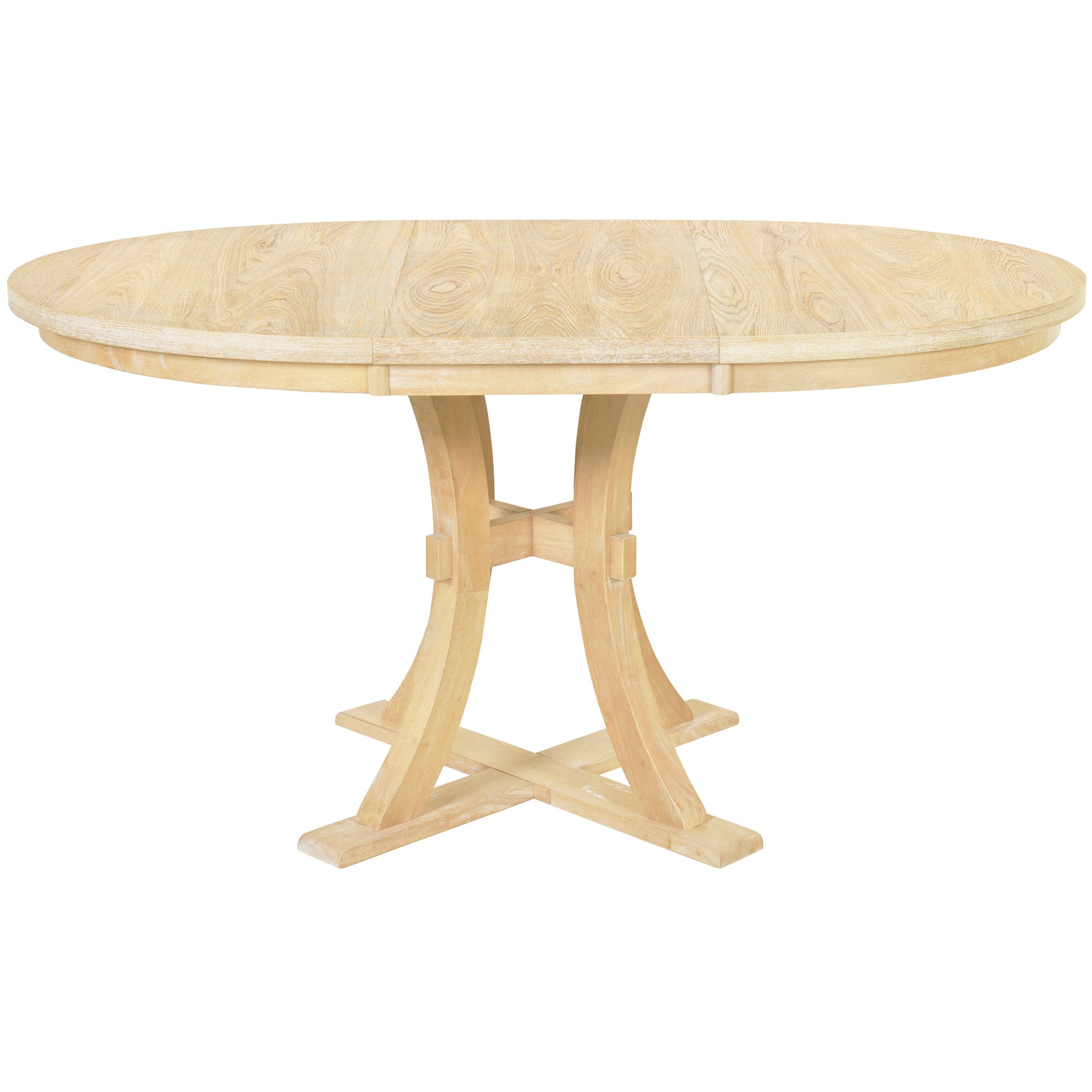 5 Piece Rustic Round Pedestal Extendable Dining Table Set With 15.7" Removable Leaf And Simple Dining Chirs For Small Places, Natural Wood Dining Room Extendable Rubberwood Oval Dining Table With Chair Wood Wood Natural Seats 4 Removable Leaf Farmhouse