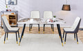 Modern Minimalist Dining Table. Imitation Marble Patterned Stone Burning Tabletop With Black Metal Legs.Modern Dining Chair With Pu Artificial Leather Backrest Cushion And Black Metal Legs.F 001 C 007 Black Gold Sintered Stone