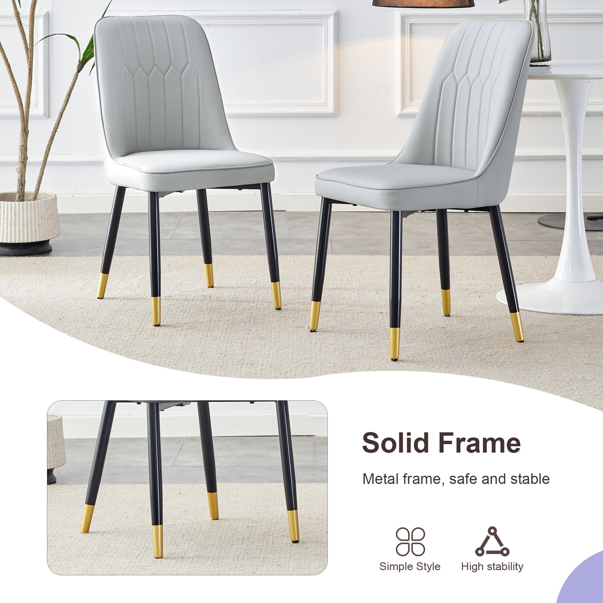 Table And Chair Set.Modern Extendable Wood Mdf Dining Table.The Table Has A Telescopic Design, Suitable For Gatherings Of Different Size.Paired With 6 Chairs With Pu Cushions And Black Metal Legs. Light Gray,Wood Seats 6 Mdf Metal