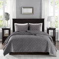 3 Piece Velvet Quilt Set Grey King Cal King King Grey Cotton