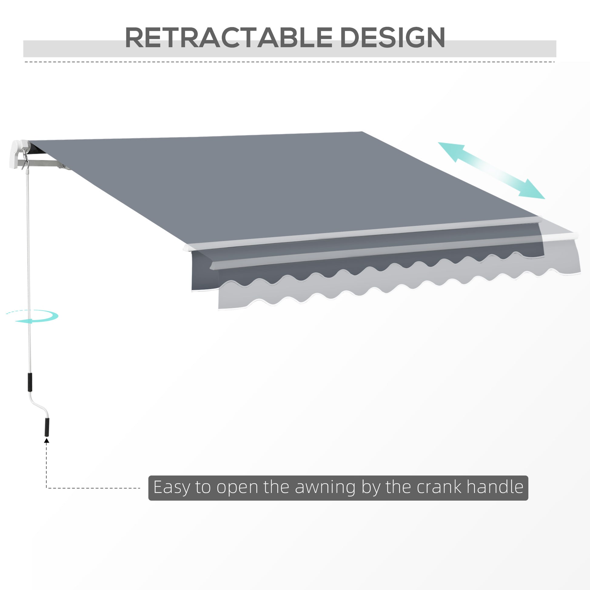 Outsunny 10' X 8' Retractable Awning, Patio Awnings, Sunshade Shelter W Manual Crank Handle, Uv & Water Resistant Fabric And Aluminum Frame For Deck, Balcony, Yard, Dark Gray Dark Grey Aluminum