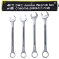 Sae Jumbo Combination Wrench Set Extra Large, 4 Piece ,Storage Bag Included Chrome Plated Chrome Carbon Steel