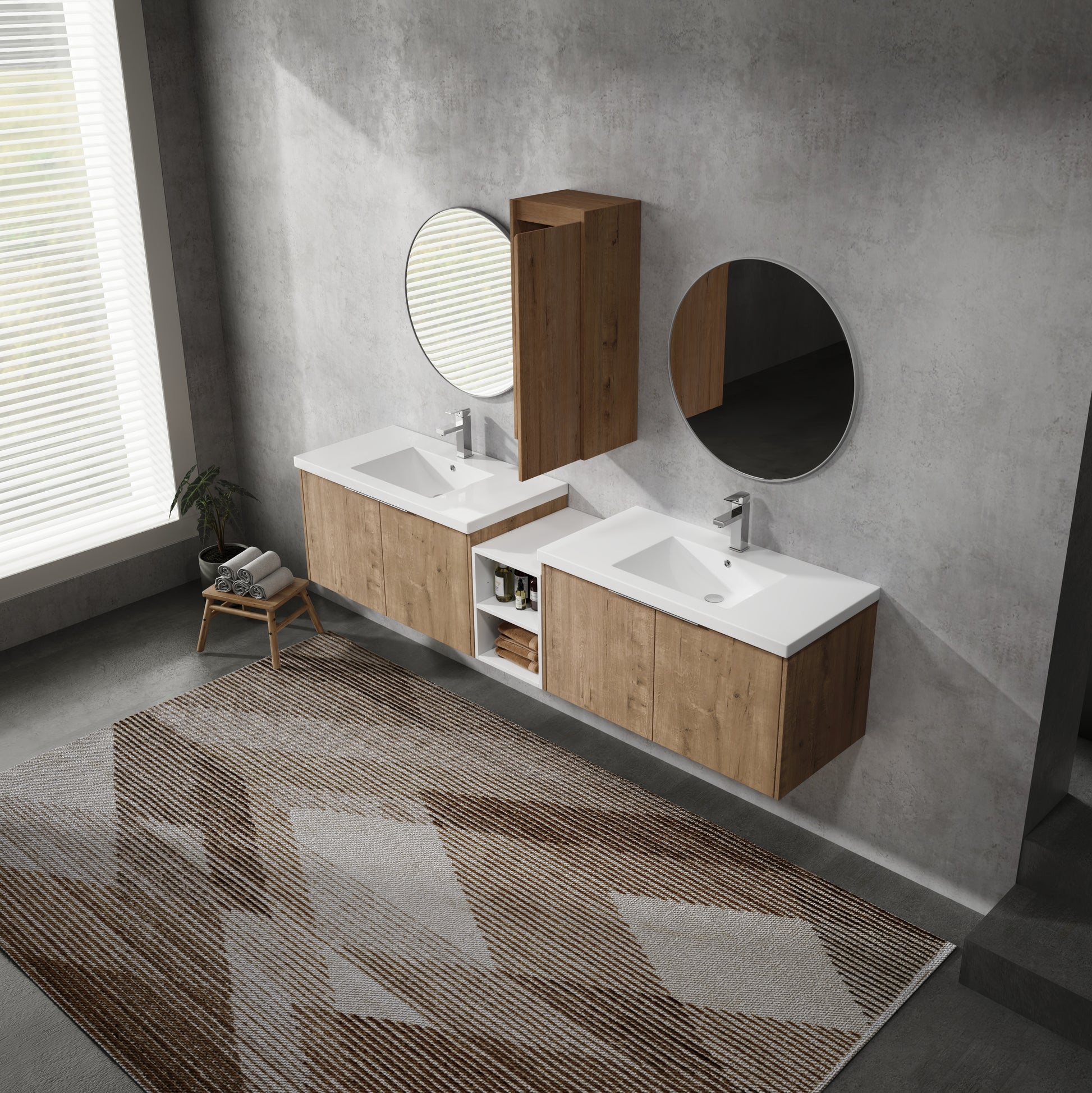 84" Wall Mounted Bathroom Vanity With Sink And Side Cabinet, Soft Close Doors,00112Imo 00636Imox2 0612Gwh Combination Cabinet Kd Packing Imitative Oak Bathroom Modern Plywood Plywood