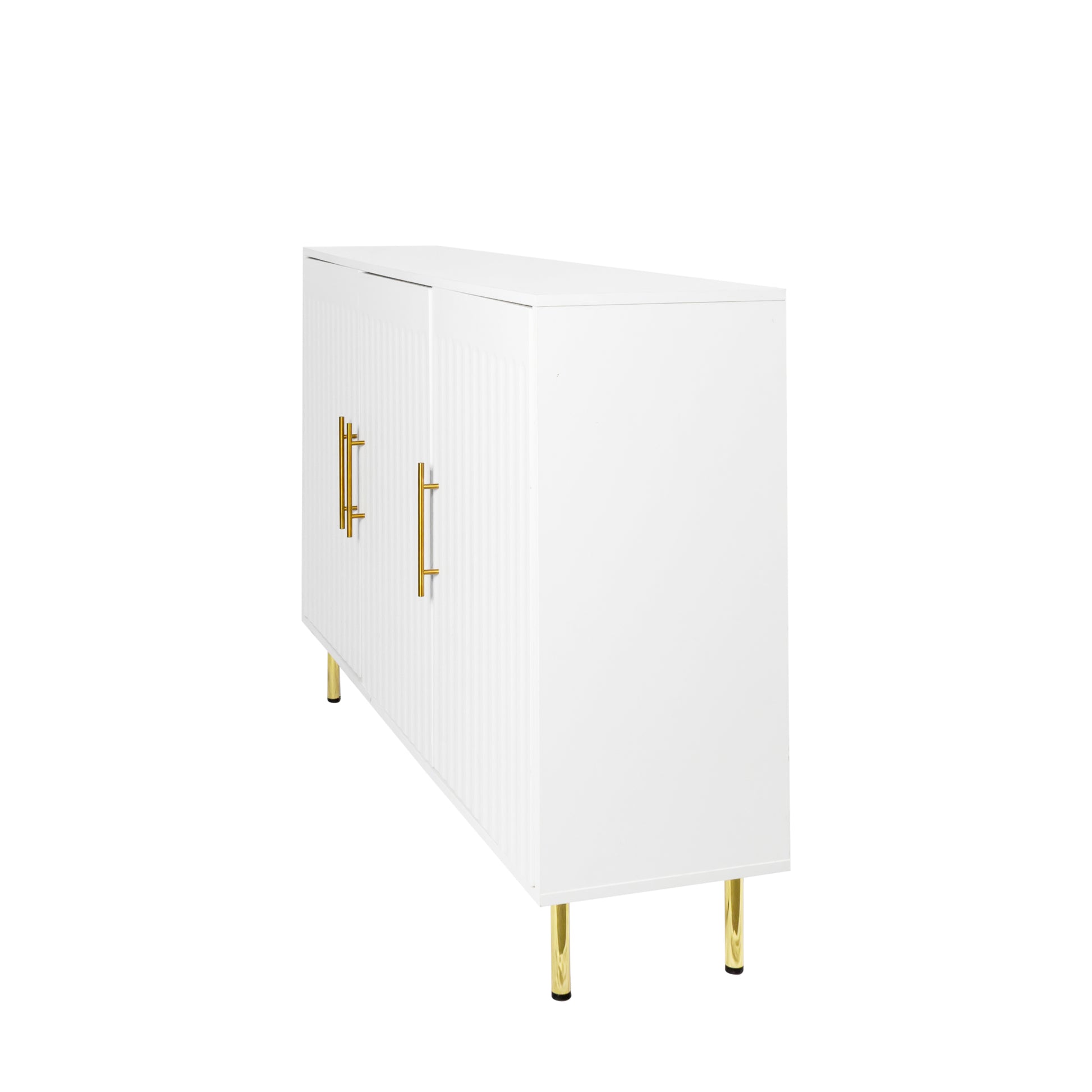 3 Door Large Storage Sideboard With Gold Handles For Kitchen, Dining Room And Living Room.55.12" W Accent White Buffet Cabinet, Coffee Bar Sideboard Cabinet With 3 Doors White White Particle Board