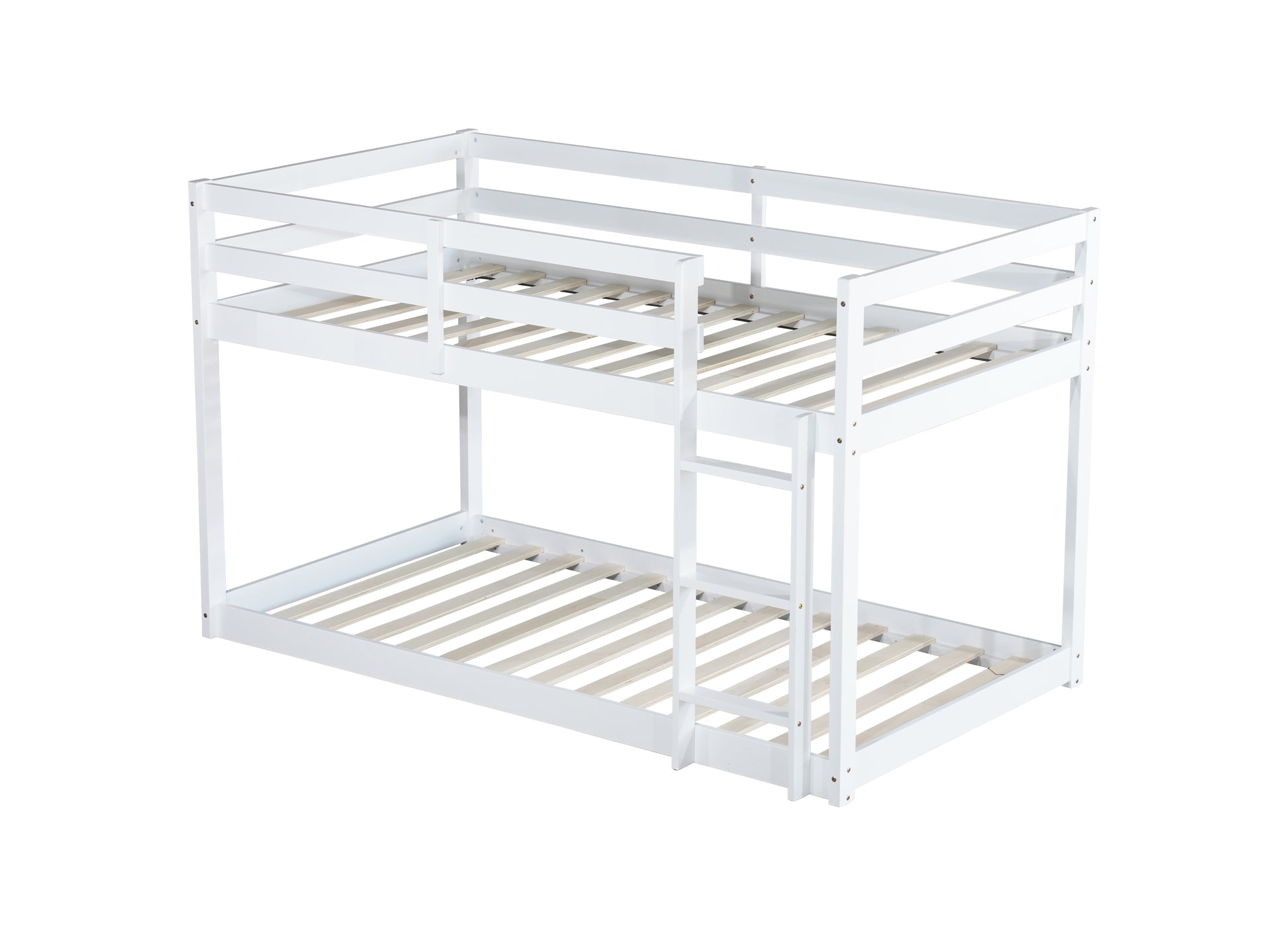 Solid Woodensolid Rubber Wooden Twin Over Twin Loft Bed With Ladder ,Upper And Bottom Bed Platforms Crafted With Strengthened Slats, White Twin White Rubber Wood