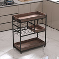 3 Tier Industrial Rolling Serving Cart With Lockable Wheels, Wine Rack Cart With Glass Holder For Indoor And Outdoor, Beverage Trolley Cart With 2 Removable Tray Antique Brown Brown Kitchen