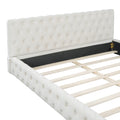 Queen Size Velvet Upholstered Platform Bed, With Luxurious Diamond Grid Headboard,Beige Queen Beige Plywood