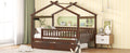 Full Size Wooden House Bed With Twin Size Trundle, Walnut Full Walnut Solid Wood Mdf