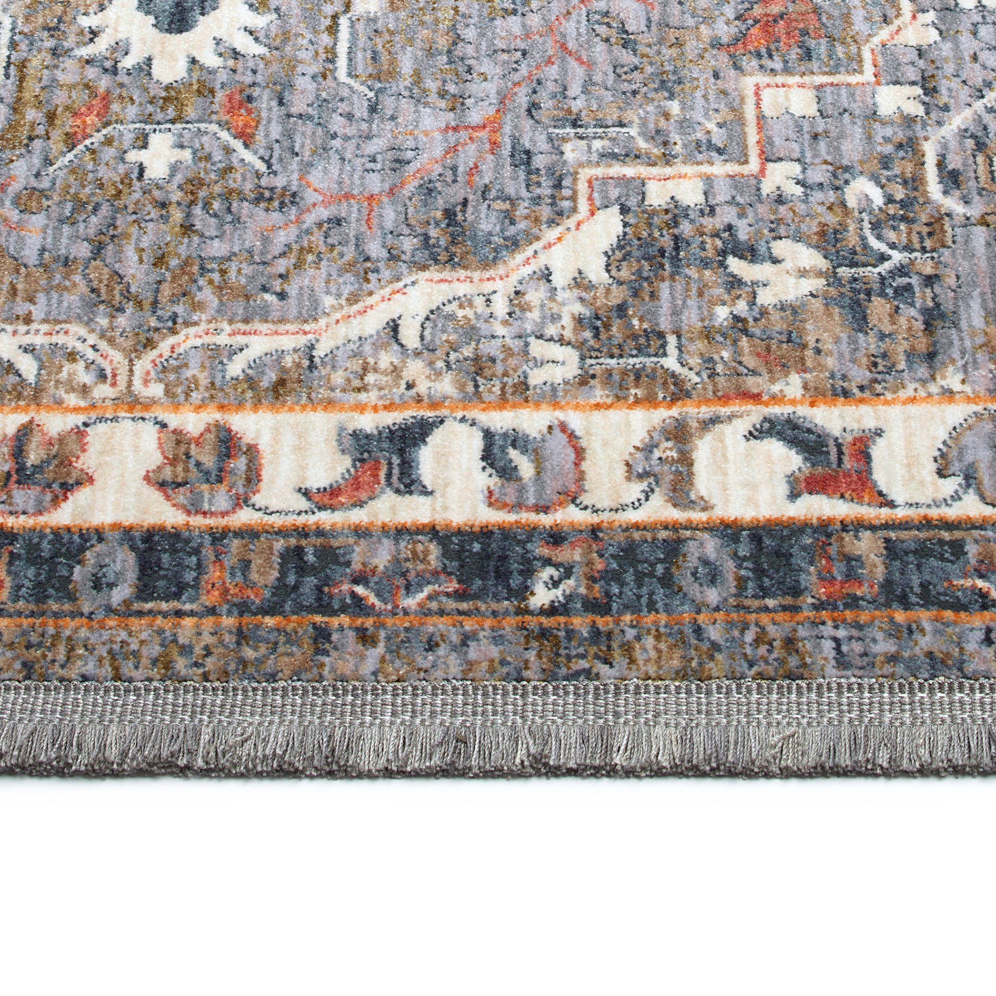 Transitional, Oriental, Cut Pile 1'10" X 2'6" Rectangle Throw Rug Grey Multi Polyester