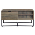 Rustic Oak And Black Coffee Table With Open Storage Rustic Primary Living Space Oak Drawers Rectangular Wood Metal