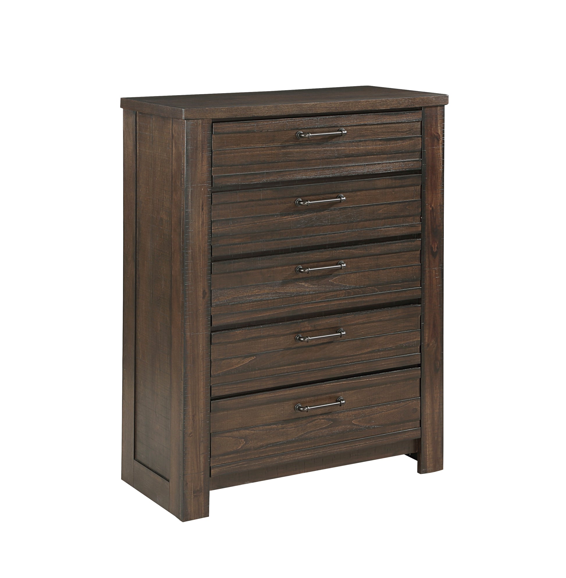 Rustic Dark Brown Finish Bedroom Furniture 1Pc Chest Of 5 Drawers Planked Framing Wooden Storage Chest Dark Brown Bedroom Rustic Wood