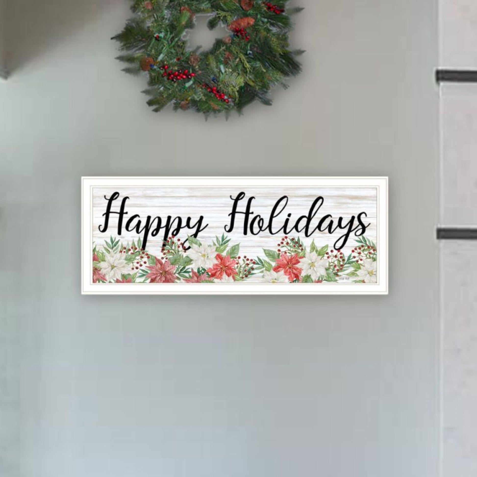 "Merry & Bright Holiday Happy Holidays To You" Framed Wall Art For Living Room, Wall Art Print For Home Decor, Bedroom Wall Art By Cindy Jacobs Multicolor Wood Paper