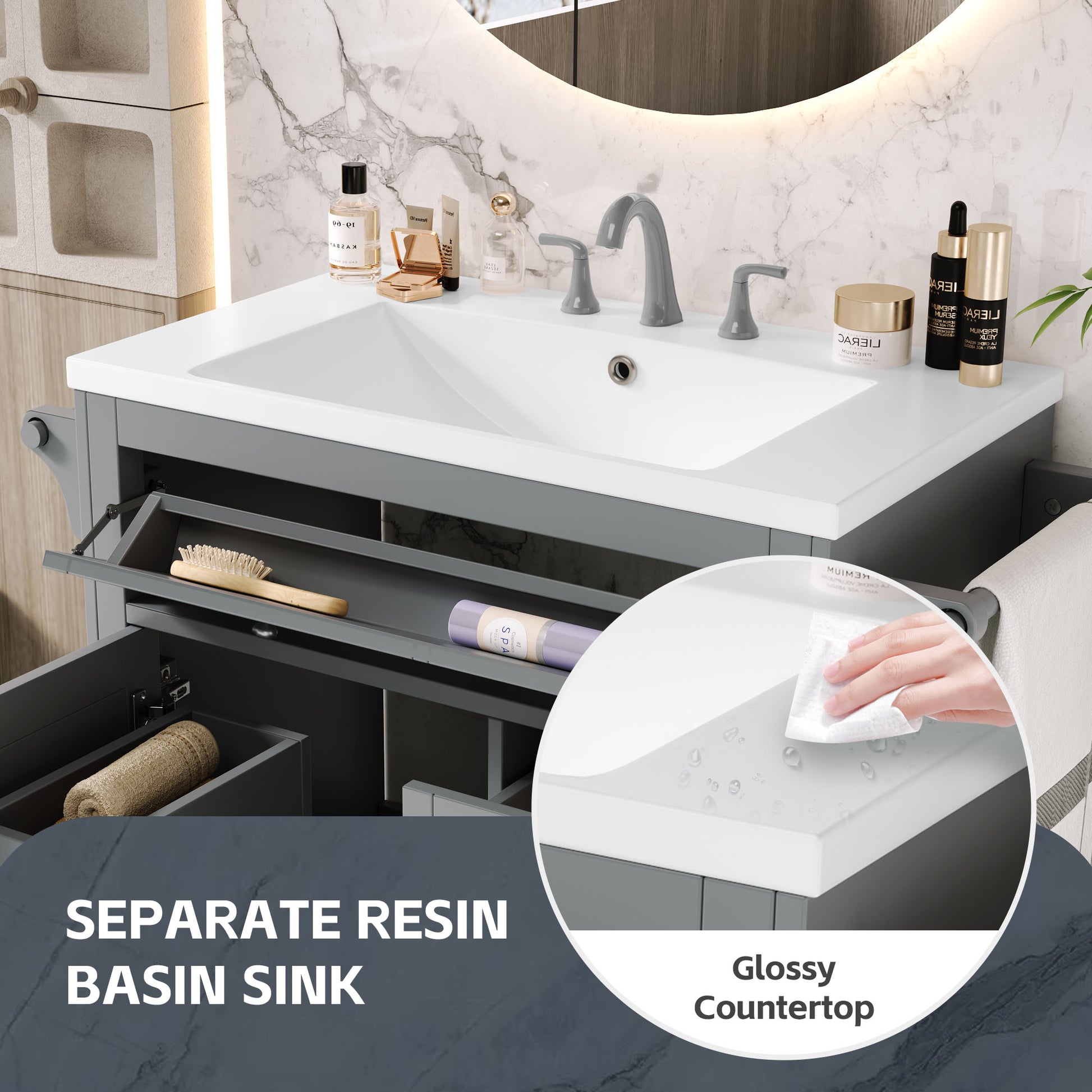 30'' Bathroom Vanity With Top Sink, Modern Bathroom Storage Cabinet With 2 Drawers And A Tip Out Drawer, Single Sink Bathroom Vanity Same As Sw000143Aae Grey Bathroom Modern Solid Wood Mdf Resin