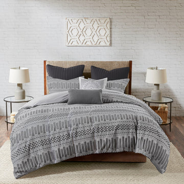 Cotton Jacquard Comforter Mini Set Grey Black King Cal King King Grey Black Cotton
