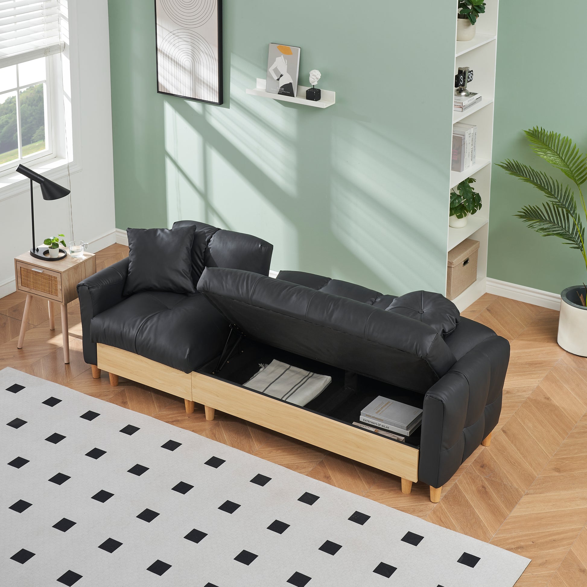 Black Technology Cloth Three Seat Sofa Lift Sofa Bed With Locker Sofa Sofa Bed Small Sofa Small Family Sofa Bed Black Tech Cloth 3 Seat