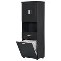 Tall Bathroom Cabinet With Laundry Basket, Large Storage Space Tilt Out Laundry Hamper And Upper Storage Cabinet, Black Black Mdf