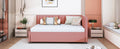 Full Size Upholstered Daybed With Trundle Sofa Bed Frame No Box Spring Needed, Linen Fabric Pink Full Pink Linen