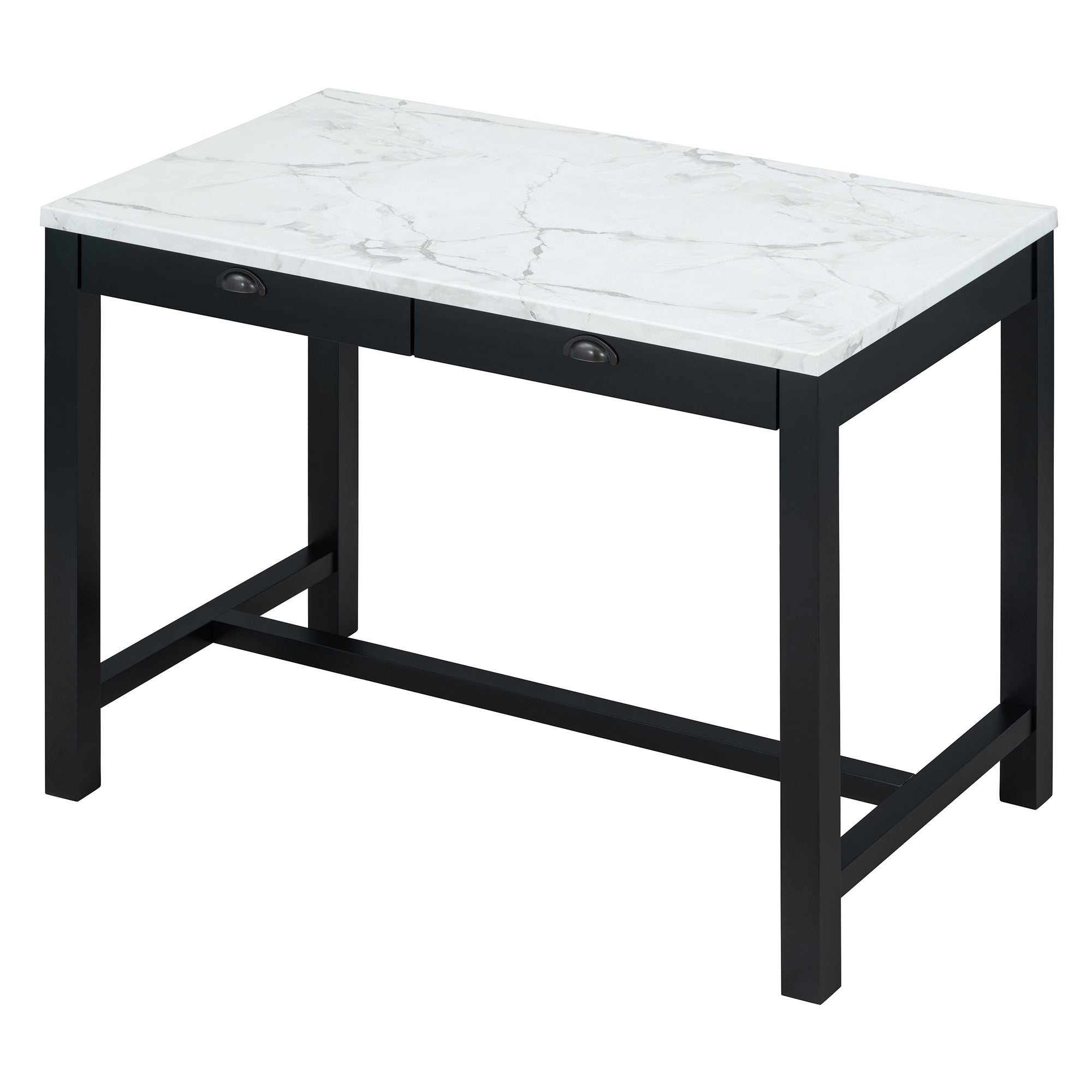 3 Piece Modern Faux Marble Versatile Bar Table Set With Storage Drawers And Padded Stools, Ideal For Space Saving Dining Nooks Or Small Kitchens Black Black Solid Wood Mdf