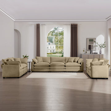 Modern Fabric Living Room Sofa 2 Piece Set, One 2 Seater Sofas, One 3 Seater Sofas Sofa With 8 Cushion Upholstery Large Deep Seat Recliner, Tan Corduroy Fabric Tan Corduroy 7 Seat