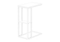 Accent Table, C Shaped, End, Side, Snack, Living Room, Bedroom, White Laminate, White Metal, Contemporary, Modern White Particle Board