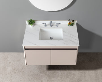 31 Inch Marble Vanity Top, White Vanity Top With Pre Drilled Faucet Holes, Bathroom Vanity Top With Undermount Rectangular Middle Sink And 4" Height Backsplash, Bianco Carrara Venato White Bathroom Sintered Stone