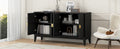 4 Door Sideboard Storage Cabinet For Living Room And Dining Room, Two Large Cabinets With Gold Handles And Adjustable Shelf, Black Black Rubberwood Solid Wood Mdf